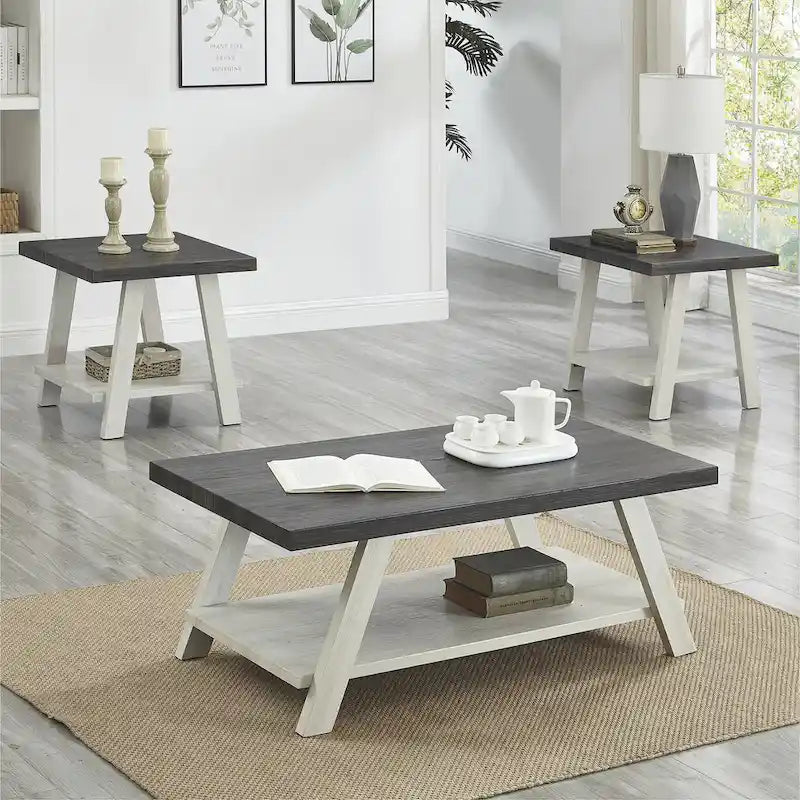 Roundhill Furniture Athens Ensemble de 3 tables étagères contemporaines en bois répliqué