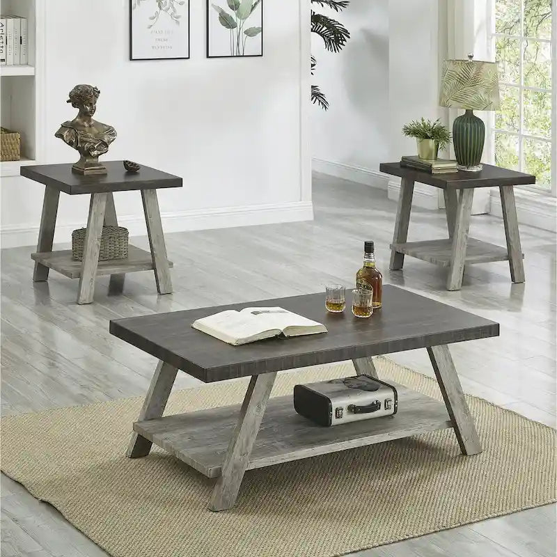 Roundhill Furniture Athens Ensemble de 3 tables étagères contemporaines en bois répliqué