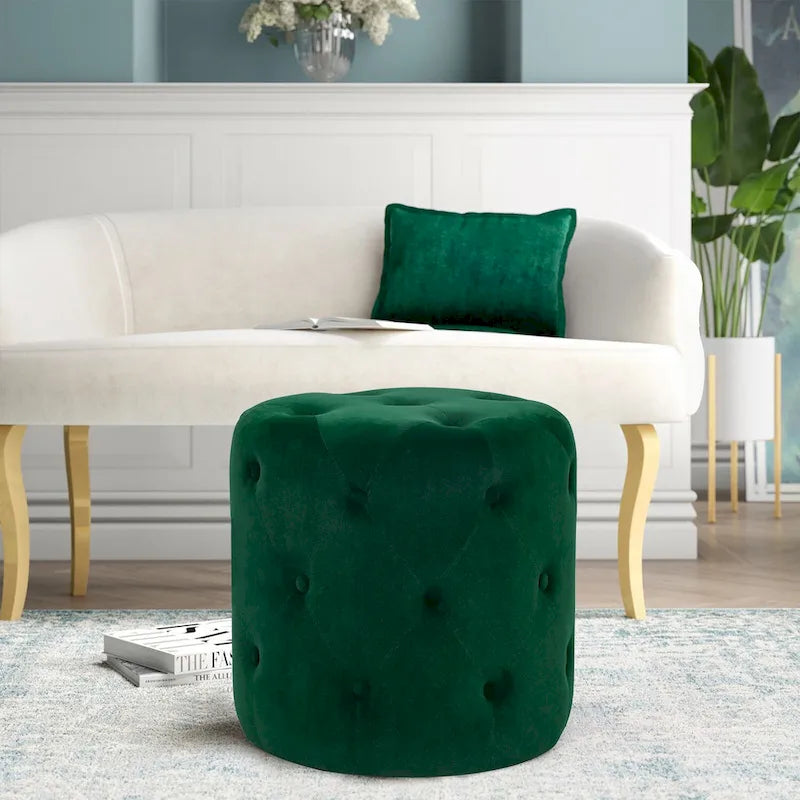 Pouf rond touffeté Adeco - Repose-pieds en tissu