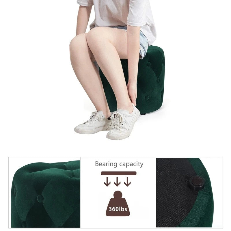 Pouf rond touffeté Adeco - Repose-pieds en tissu