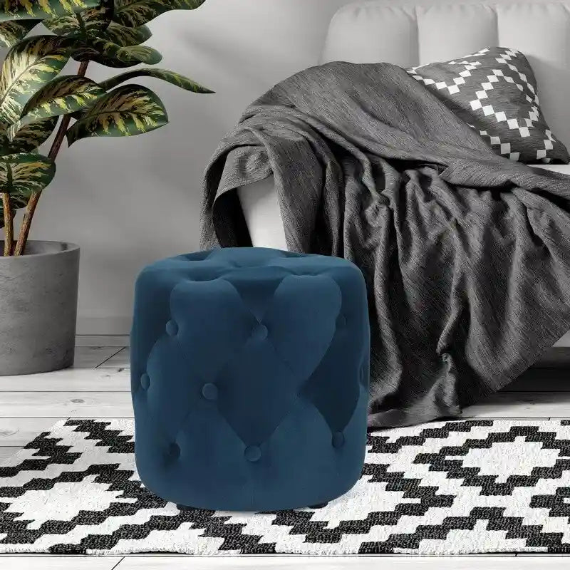 Pouf rond touffeté Adeco - Repose-pieds en tissu