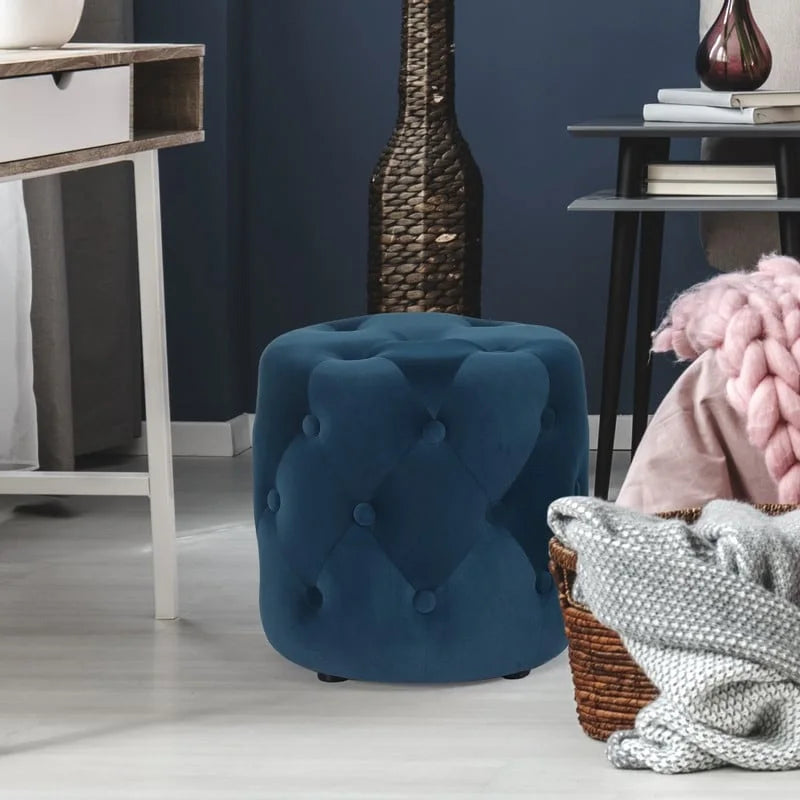Pouf rond touffeté Adeco - Repose-pieds en tissu