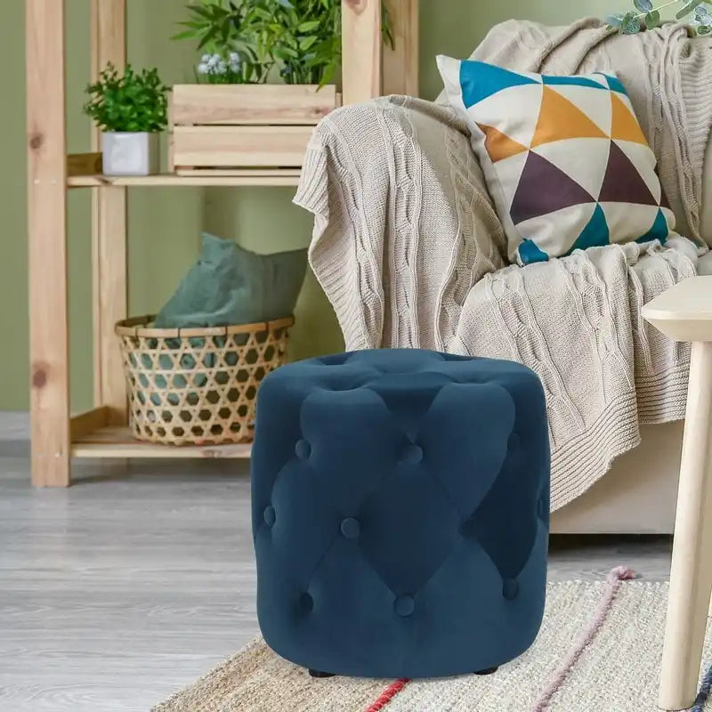 Pouf rond touffeté Adeco - Repose-pieds en tissu