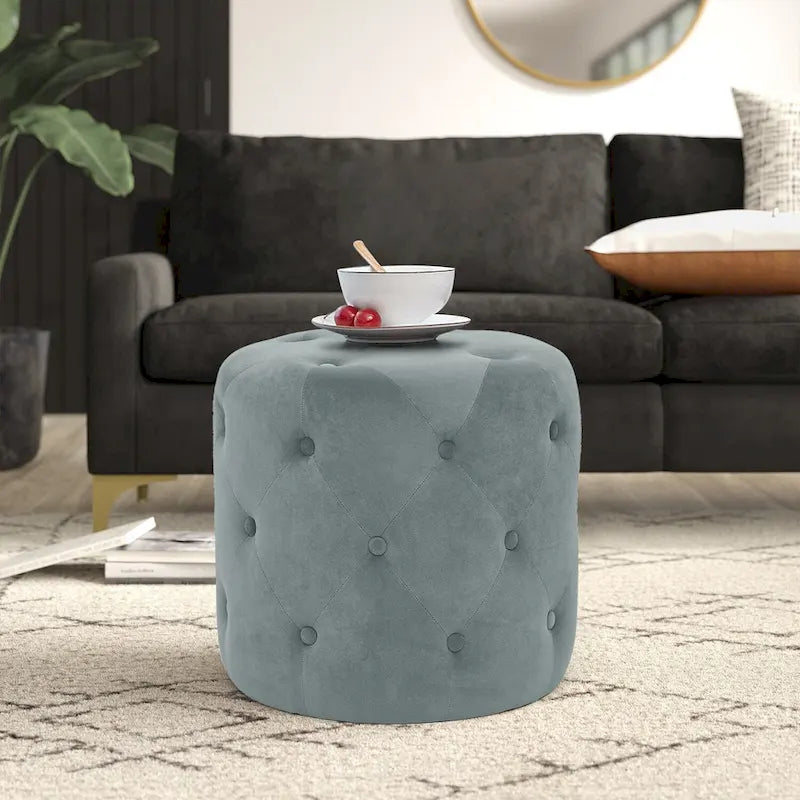 Pouf rond touffeté Adeco - Repose-pieds en tissu