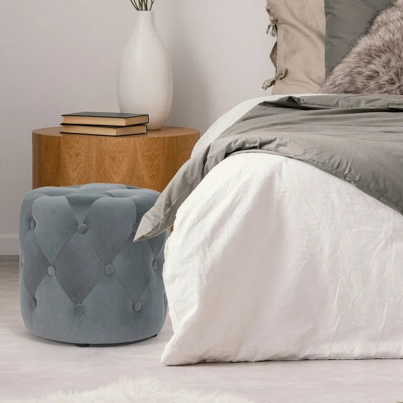Pouf rond touffeté Adeco - Repose-pieds en tissu