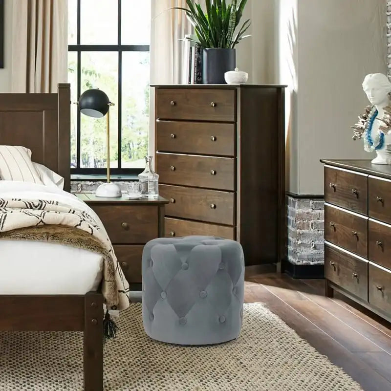 Pouf rond touffeté Adeco - Repose-pieds en tissu
