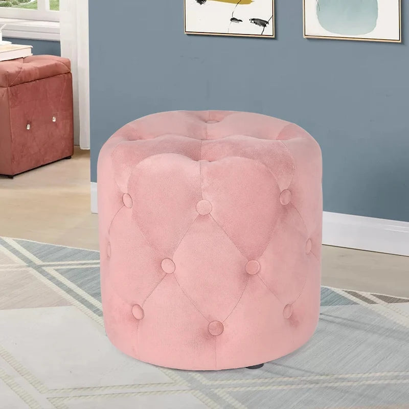 Pouf rond touffeté Adeco - Repose-pieds en tissu