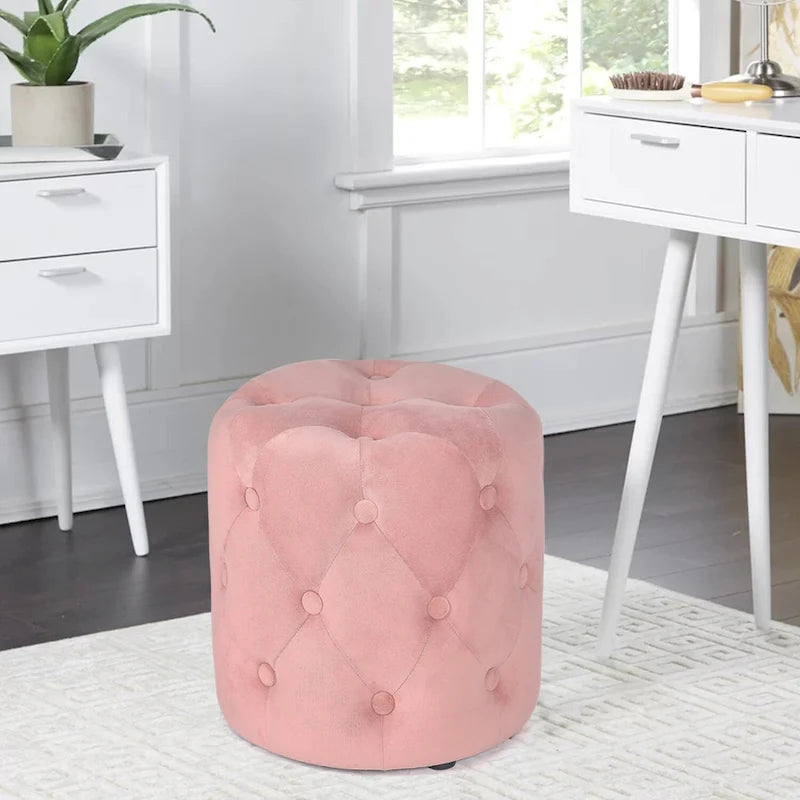 Pouf rond touffeté Adeco - Repose-pieds en tissu