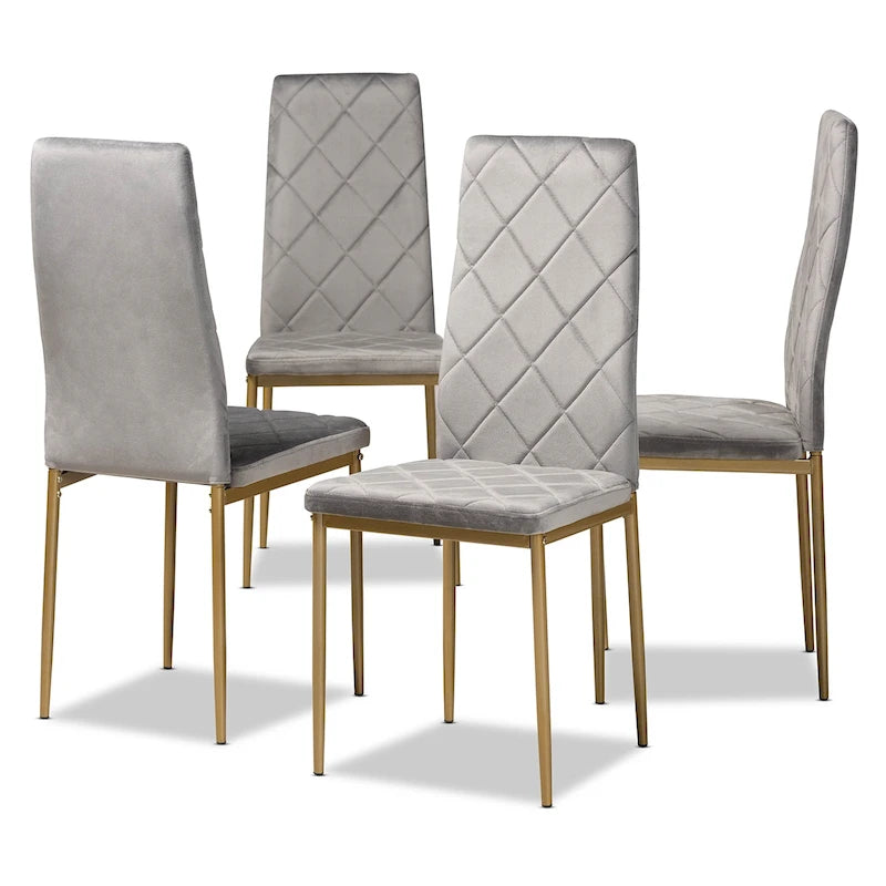 Ensemble de 4 chaises de salle à manger Blaise Modern Luxe et Glam en velours et métal
