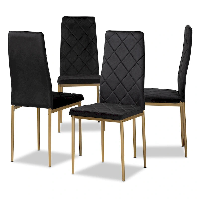 Ensemble de 4 chaises de salle à manger Blaise Modern Luxe et Glam en velours et métal