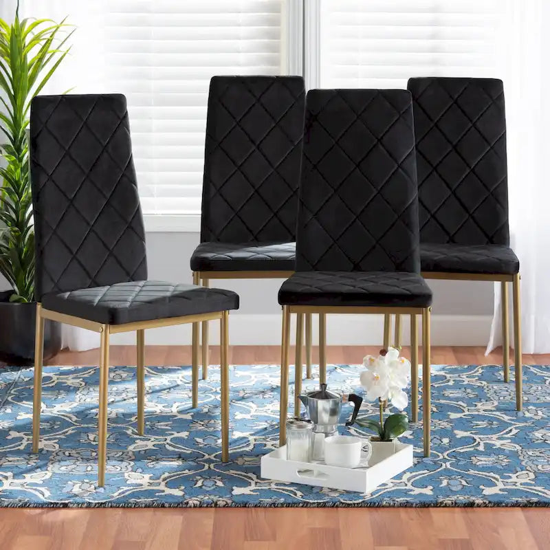 Ensemble de 4 chaises de salle à manger Blaise Modern Luxe et Glam en velours et métal