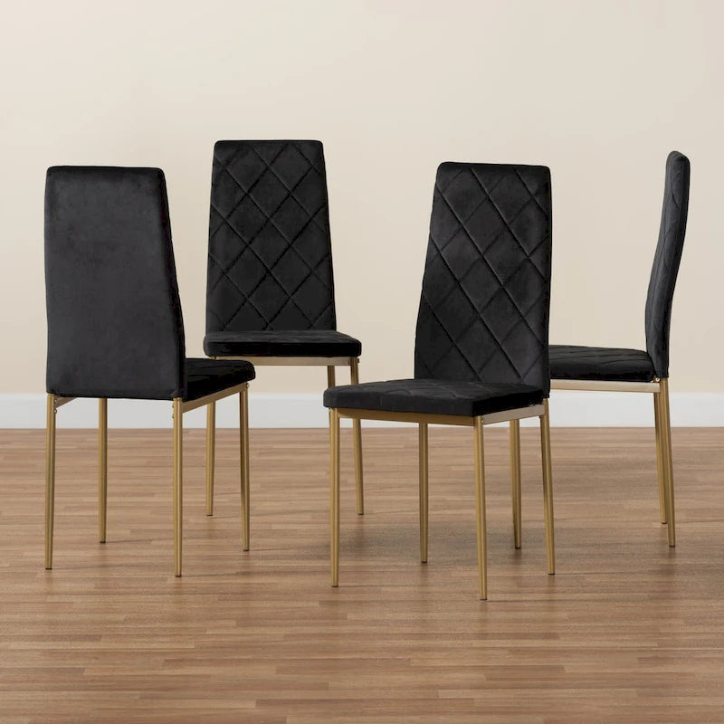 Ensemble de 4 chaises de salle à manger Blaise Modern Luxe et Glam en velours et métal