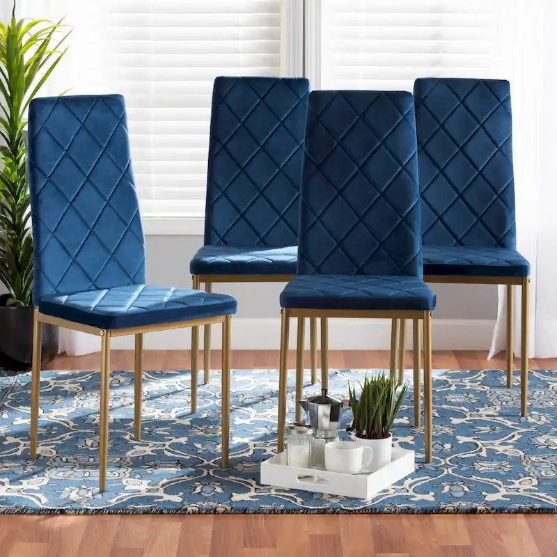 Ensemble de 4 chaises de salle à manger Blaise Modern Luxe et Glam en velours et métal
