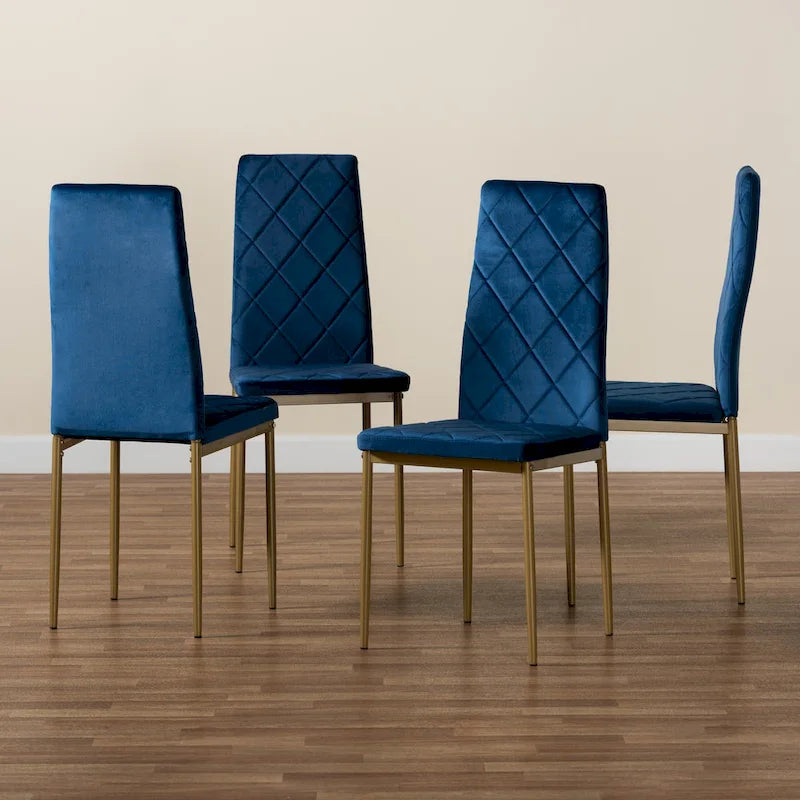 Ensemble de 4 chaises de salle à manger Blaise Modern Luxe et Glam en velours et métal