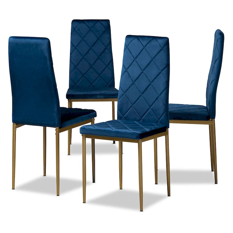 Ensemble de 4 chaises de salle à manger Blaise Modern Luxe et Glam en velours et métal