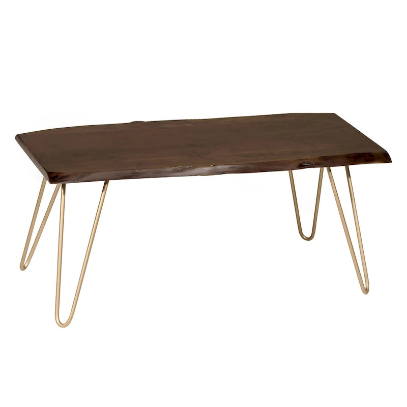 Table basse/Banc live edge Carolina Living Seti – Plateau en orme – Base dorée