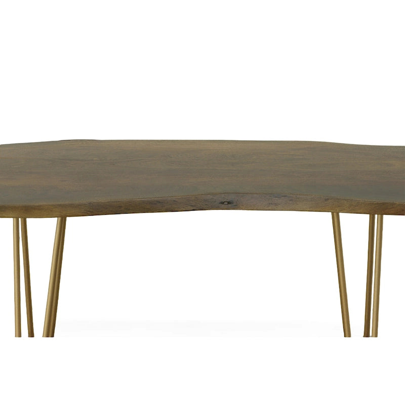 Table basse/Banc live edge Carolina Living Seti – Plateau en orme – Base dorée