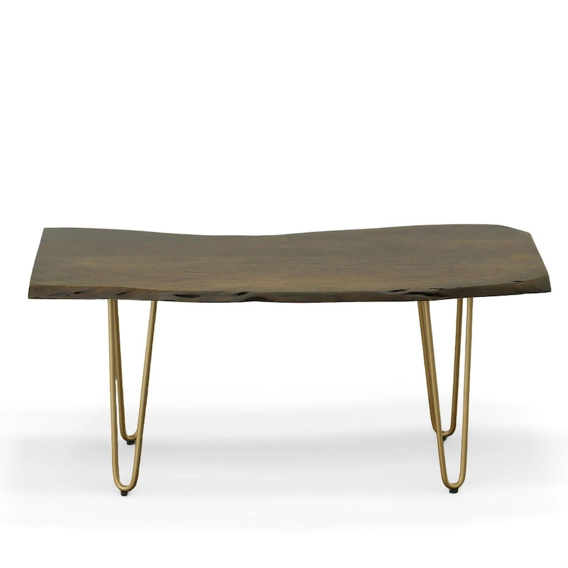 Table basse/Banc live edge Carolina Living Seti – Plateau en orme – Base dorée