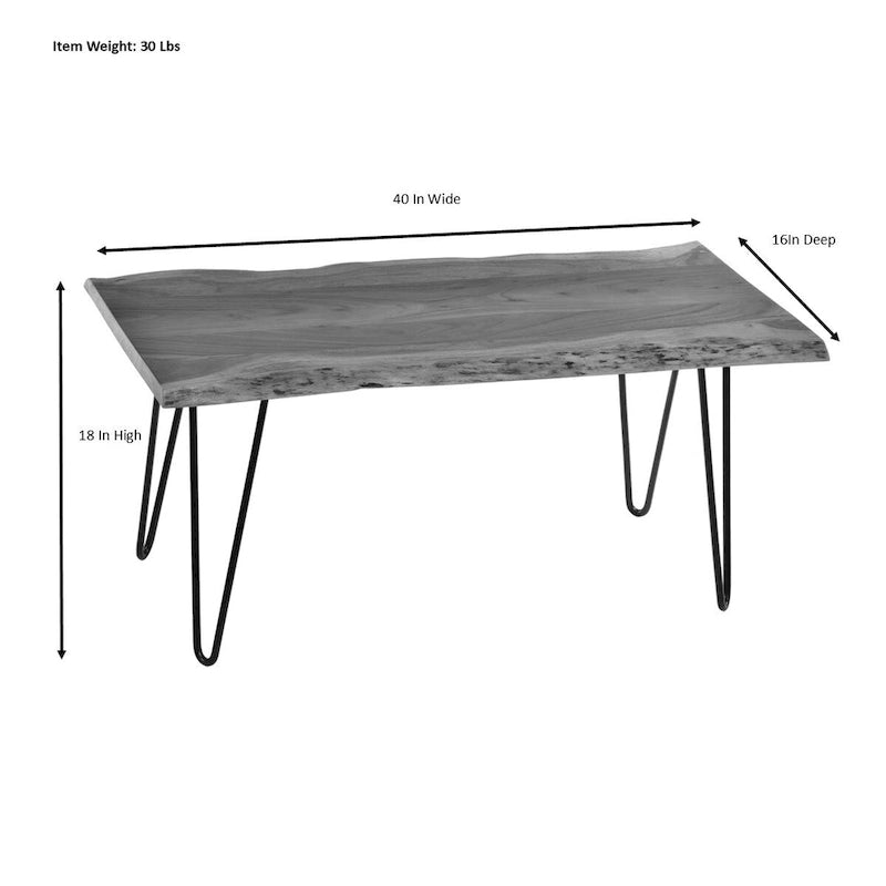 Table basse/Banc live edge Carolina Living Seti – Plateau en orme – Base dorée