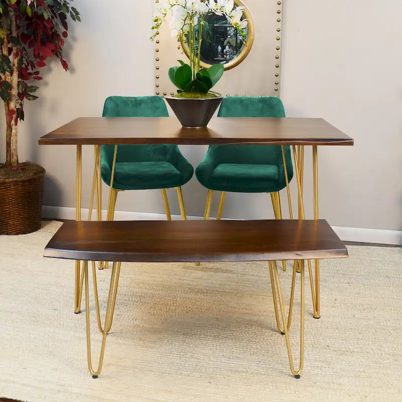 Table basse/Banc live edge Carolina Living Seti – Plateau en orme – Base dorée
