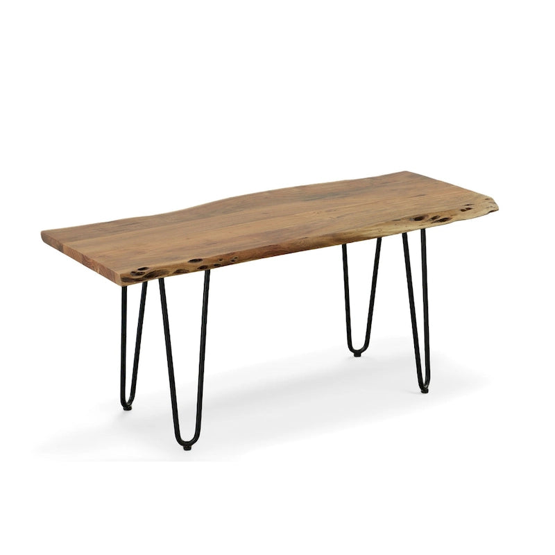Table basse/Banc live edge Carolina Living Seti – Plateau en orme – Base dorée