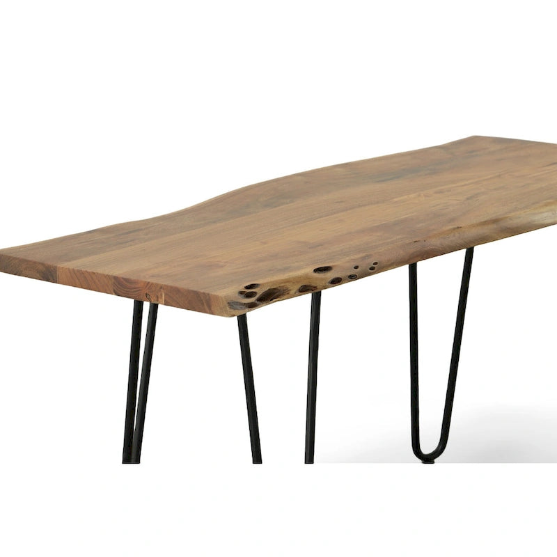 Table basse/Banc live edge Carolina Living Seti – Plateau en orme – Base dorée