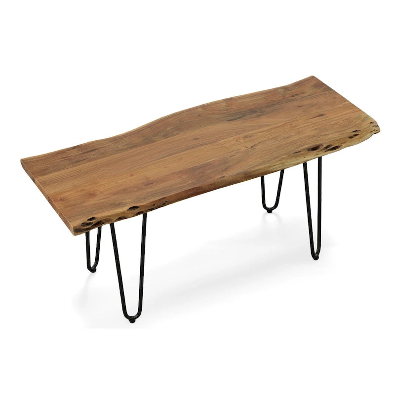 Table basse/Banc live edge Carolina Living Seti – Plateau en orme – Base dorée