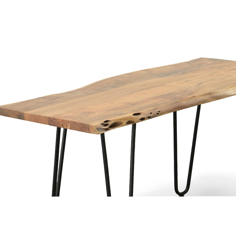 Table basse/Banc live edge Carolina Living Seti – Plateau en orme – Base dorée
