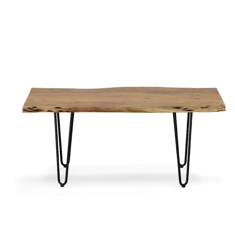 Table basse/Banc live edge Carolina Living Seti – Plateau en orme – Base dorée