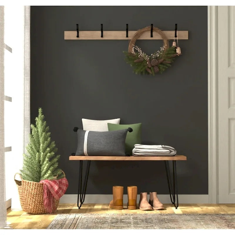 Table basse/Banc live edge Carolina Living Seti – Plateau en orme – Base dorée