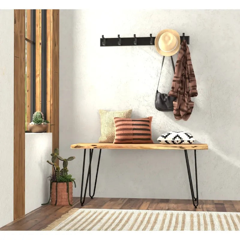 Table basse/Banc live edge Carolina Living Seti – Plateau en orme – Base dorée