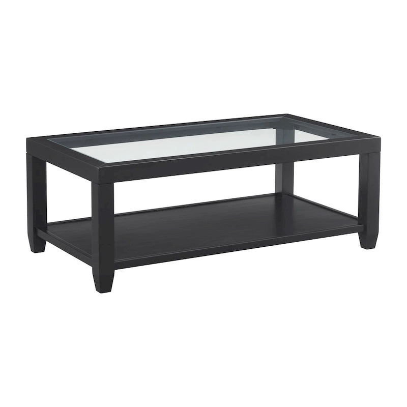 Table basse Cordero en bois et verre, largeur 48 pouces, avec étagère de rangement