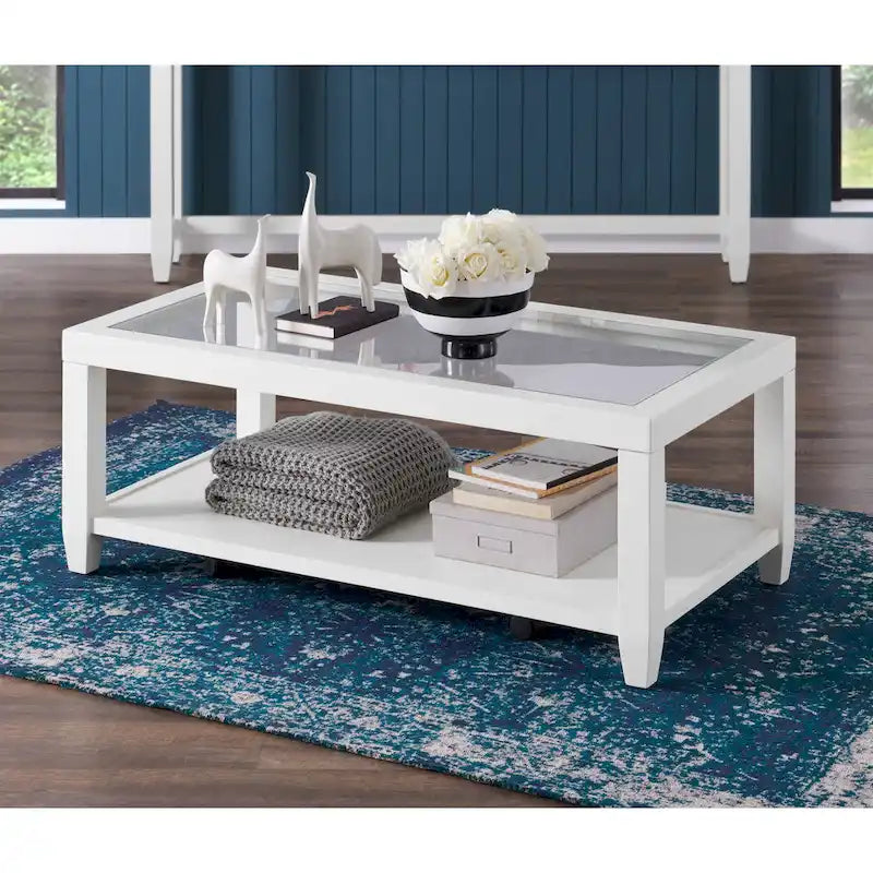 Table basse Cordero en bois et verre, largeur 48 pouces, avec étagère de rangement