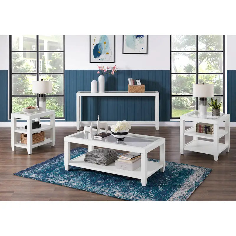 Table basse Cordero en bois et verre, largeur 48 pouces, avec étagère de rangement