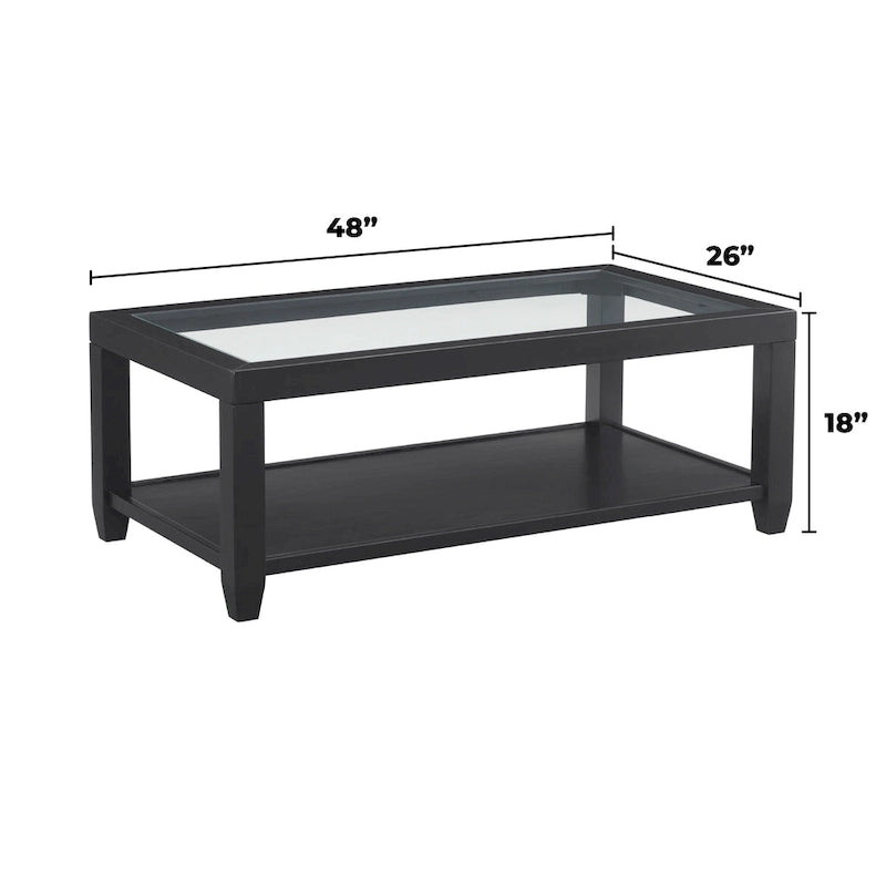 Table basse Cordero en bois et verre, largeur 48 pouces, avec étagère de rangement