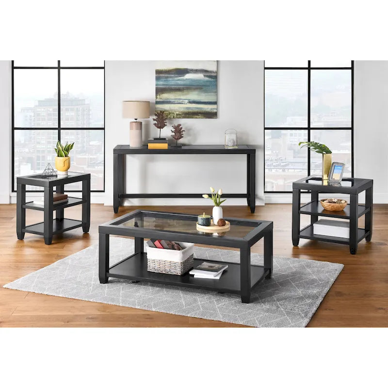 Table basse Cordero en bois et verre, largeur 48 pouces, avec étagère de rangement