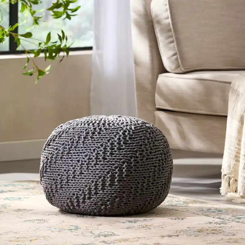 Pouf rond tricoté d'intérieur et d'extérieur Barwick par Christopher Knight Home