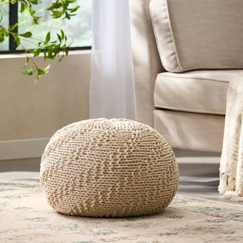 Pouf rond tricoté d'intérieur et d'extérieur Barwick par Christopher Knight Home