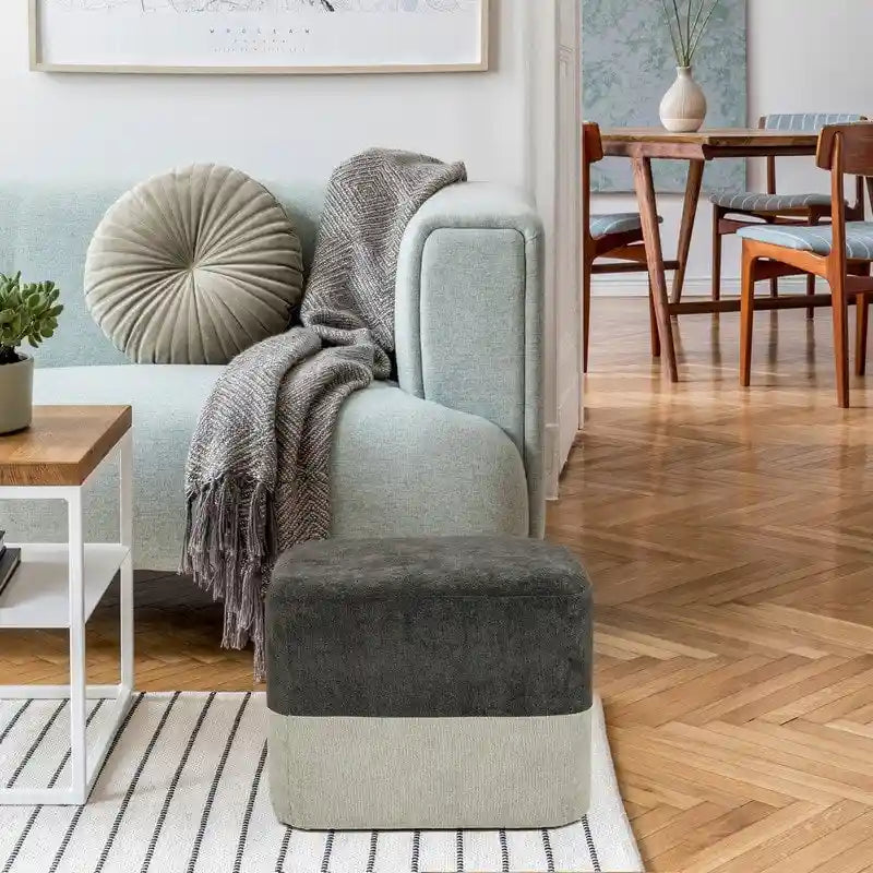 Repose-Pieds Tabouret Carré en Tissu Adeco avec Coutures Bicolores