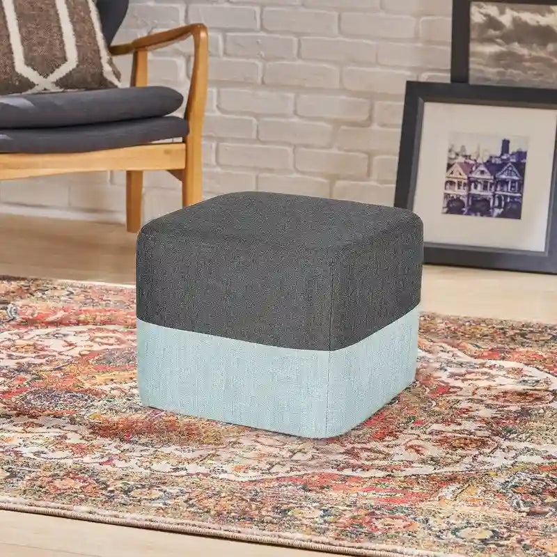 Repose-Pieds Tabouret Carré en Tissu Adeco avec Coutures Bicolores