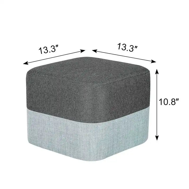 Repose-Pieds Tabouret Carré en Tissu Adeco avec Coutures Bicolores