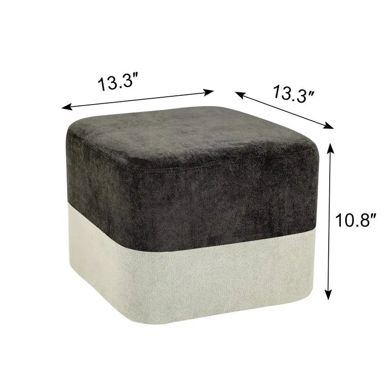 Repose-Pieds Tabouret Carré en Tissu Adeco avec Coutures Bicolores