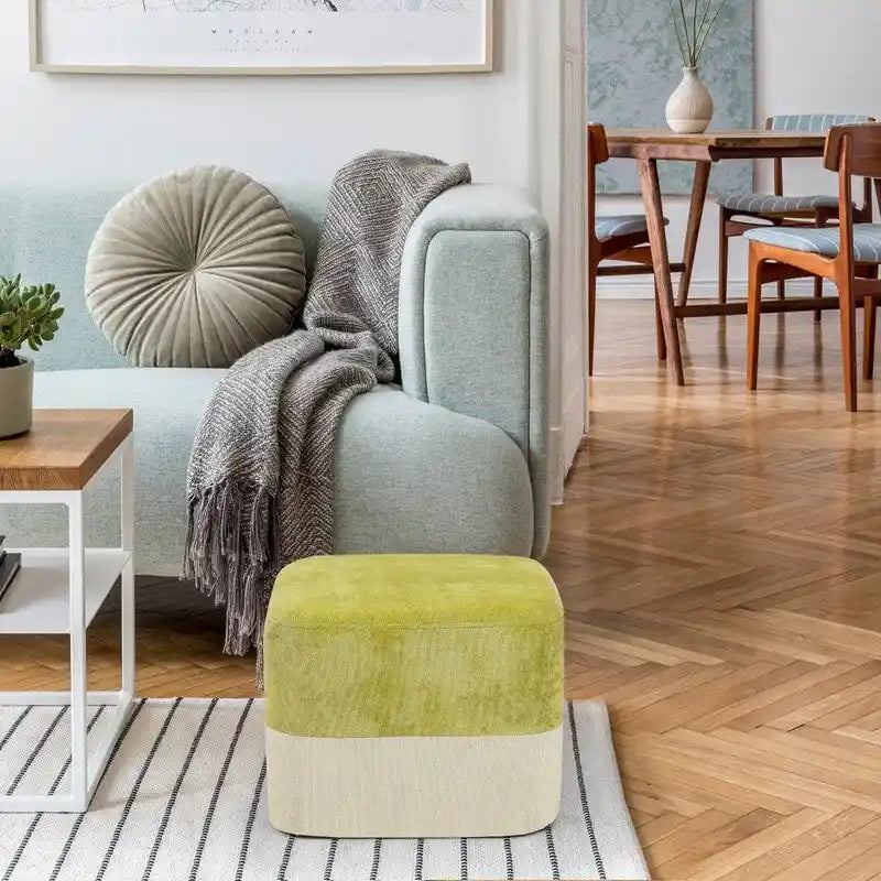 Repose-Pieds Tabouret Carré en Tissu Adeco avec Coutures Bicolores
