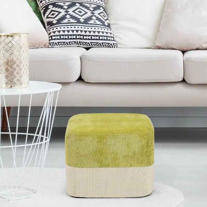 Repose-Pieds Tabouret Carré en Tissu Adeco avec Coutures Bicolores