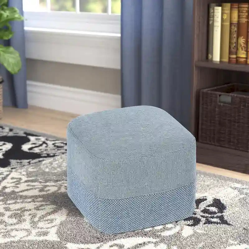 Repose-Pieds Tabouret Carré en Tissu Adeco avec Coutures Bicolores