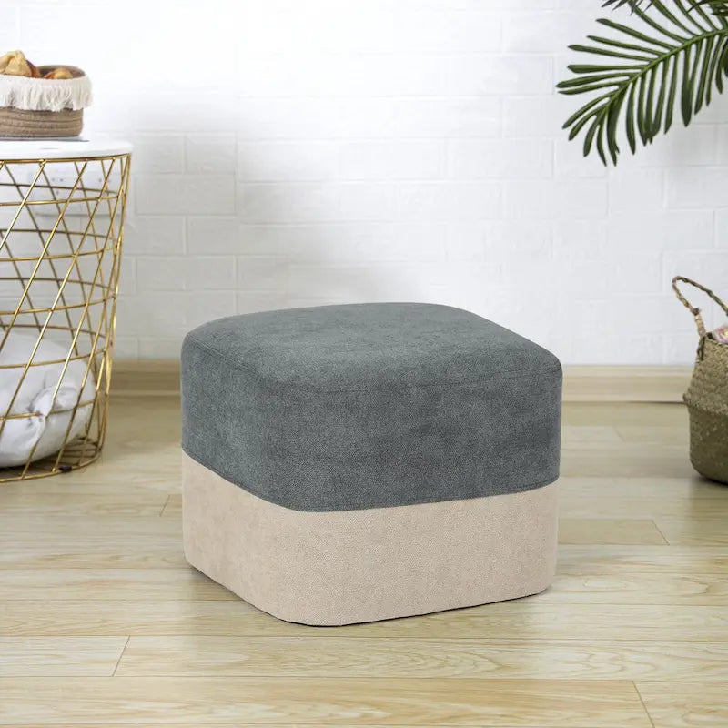 Repose-Pieds Tabouret Carré en Tissu Adeco avec Coutures Bicolores
