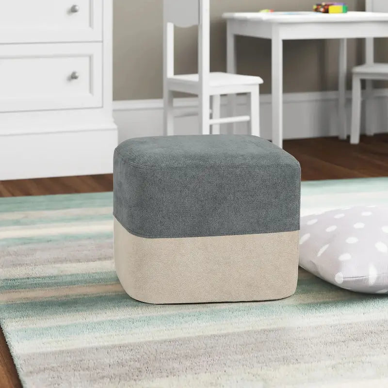 Repose-Pieds Tabouret Carré en Tissu Adeco avec Coutures Bicolores