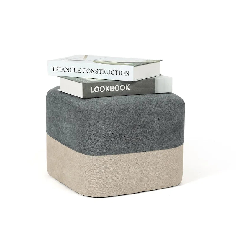 Repose-Pieds Tabouret Carré en Tissu Adeco avec Coutures Bicolores