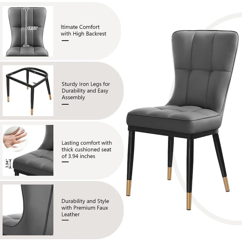 Lot de 2 chaises de salle à manger rembourrées avec pieds en métal