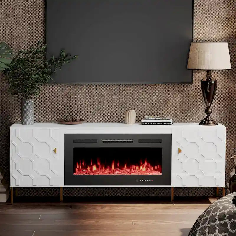 Meuble TV Clihome High Gloss Storage 70 avec cheminée électrique 36